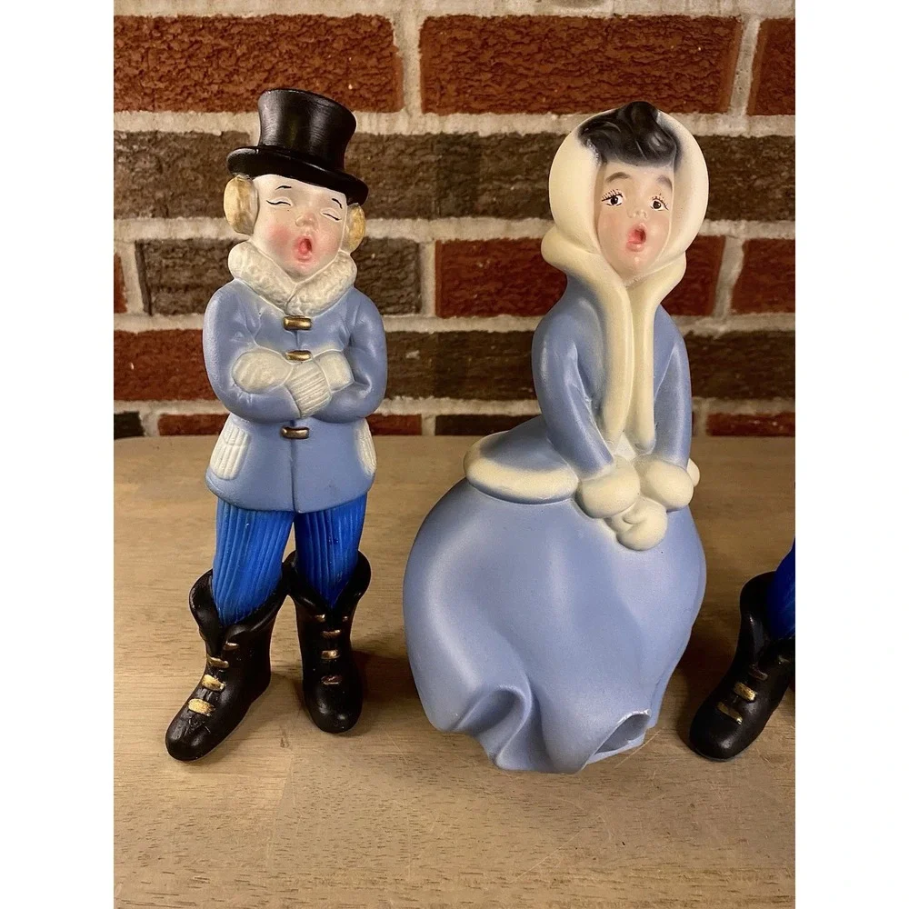 Vintage Ceramic Atlantic Mold Hand Painted Christmas Carolers Set 4 Holiday 9